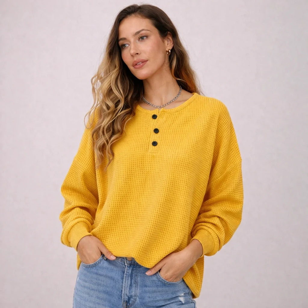 Women's Waffle Knit Henley Jumper