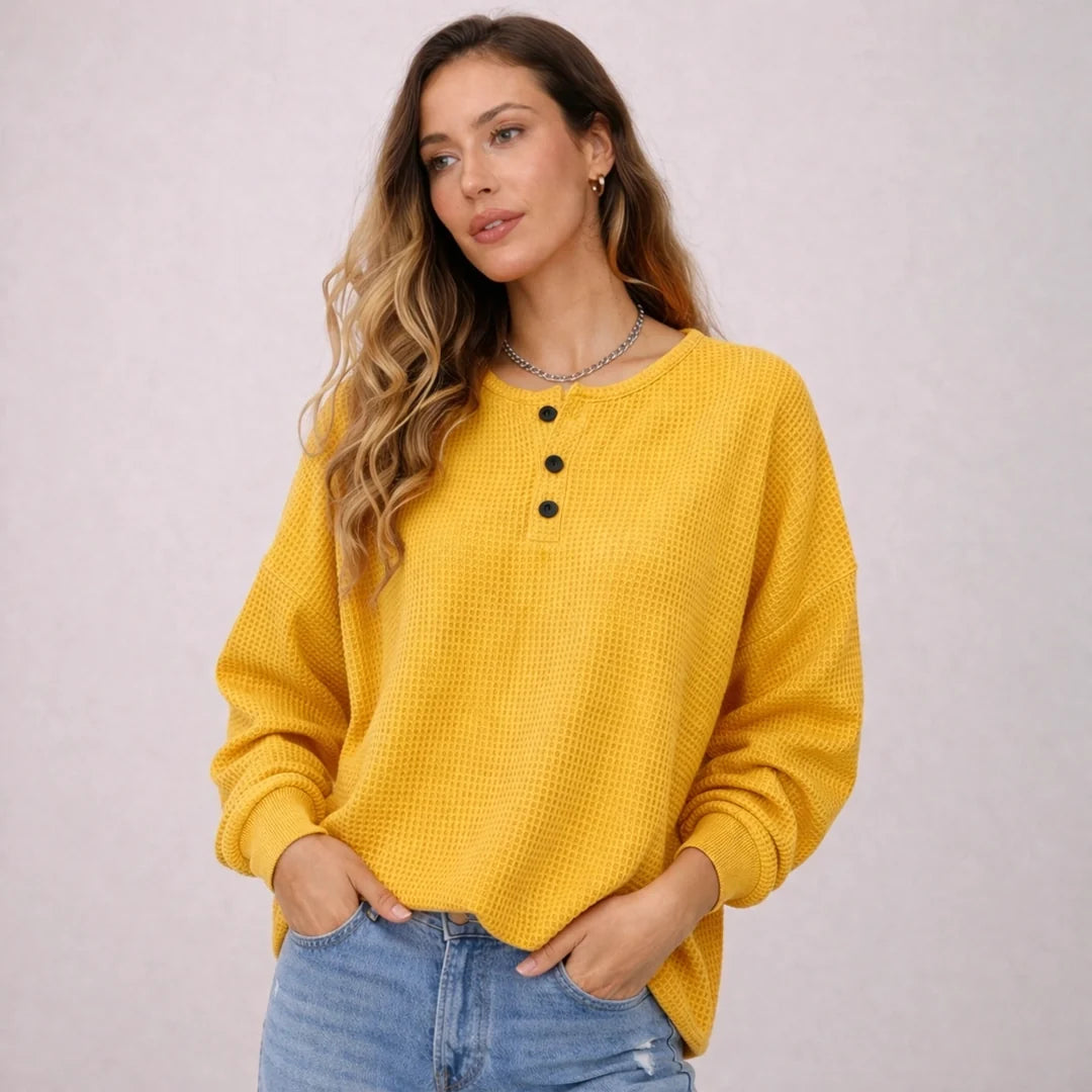 Women's Waffle Knit Henley Jumper