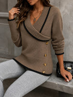 Women's Colour Block V Neck Cardigan