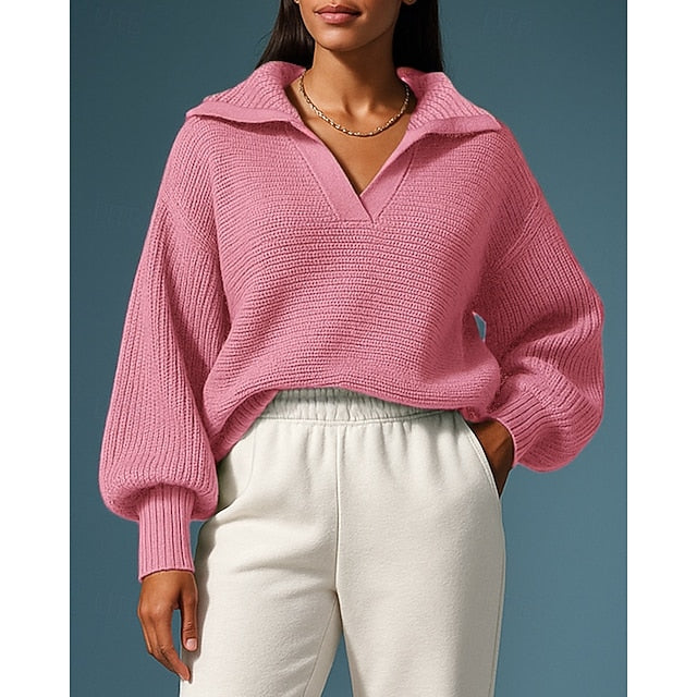Women's V Neck Drawstring Hooded Jumper