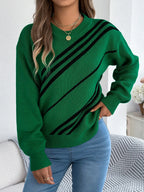 Women's Stripe Puff Sleeve Knitted Winter Jumper