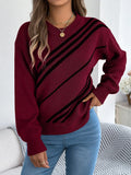 Women's Stripe Puff Sleeve Knitted Winter Jumper