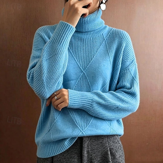 Women's Puff Sleeve Cable Roll Neck