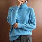Women's Puff Sleeve Cable Roll Neck