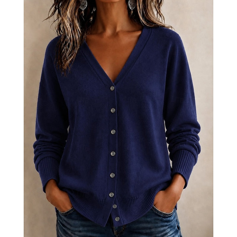 Women's Buttoned V Neck Knit Cardigan