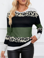 Women's Animal Print Colour Block Jersey Top