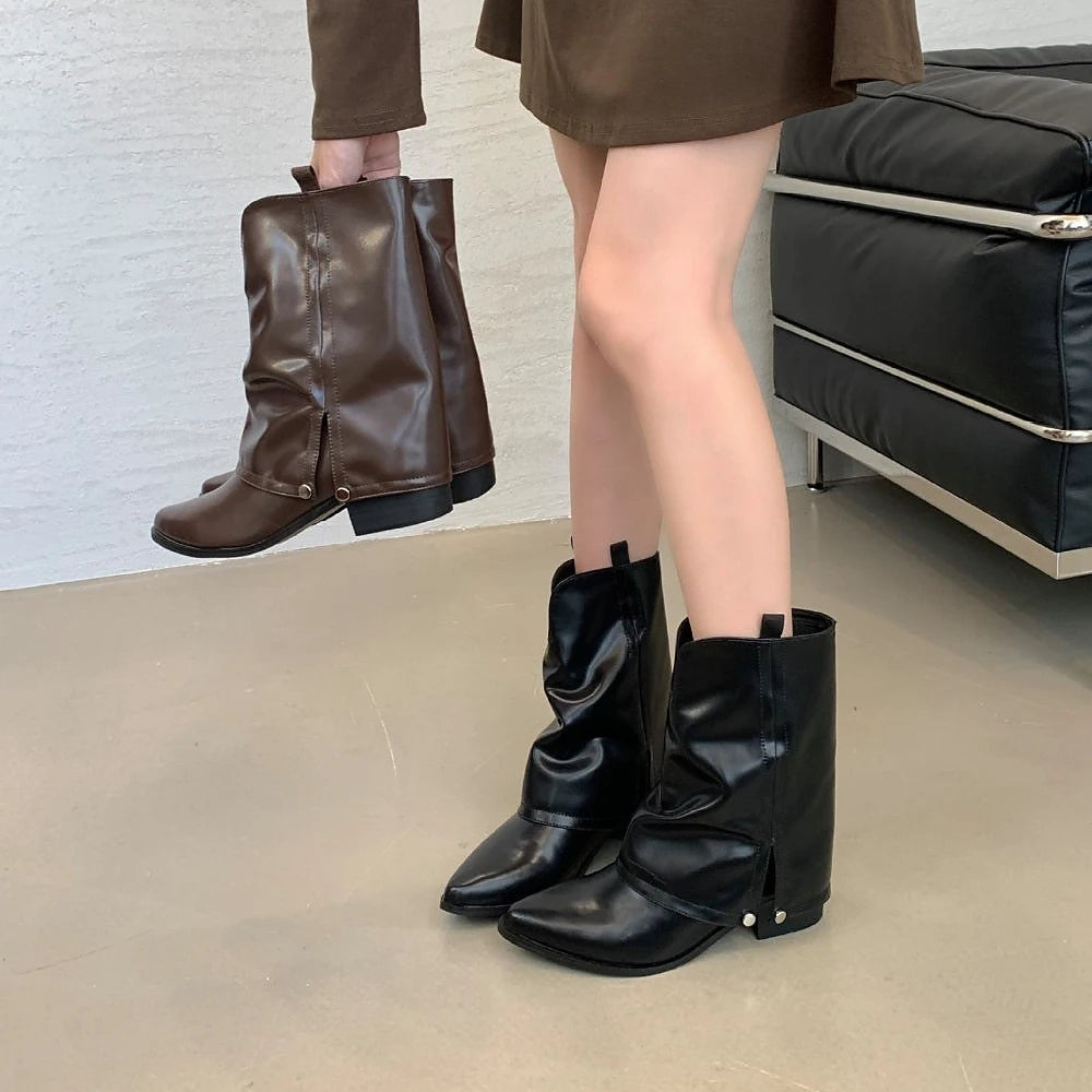Women's Winter Studded Slouch Cowboy Boots