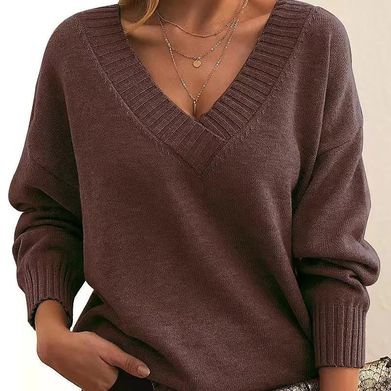 Women's Wide Sleeve Plunge Neck Jumper
