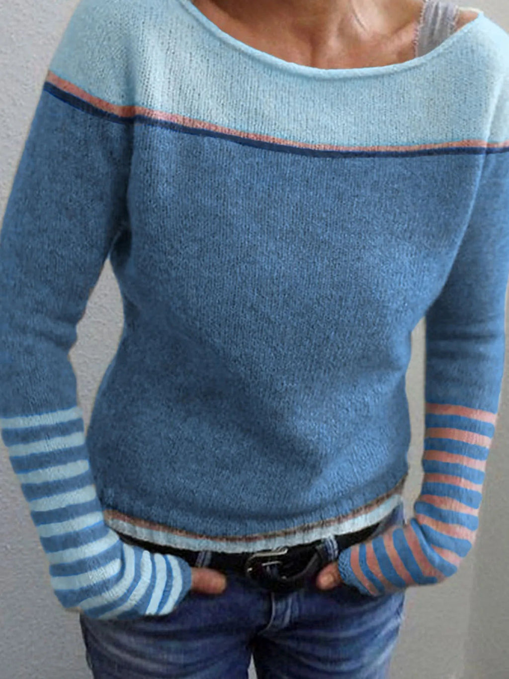Women's Colour Block Boat Neck Jumper
