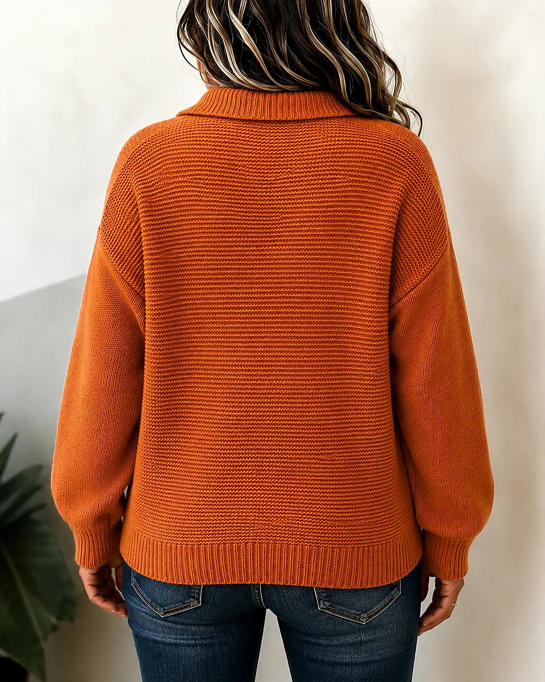 Women's Cable Polo Collar Button Placket Jumper