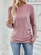 Women's Button Detail Ruched Long Sleeve Top