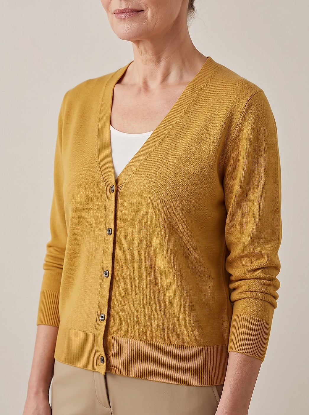 Women's Ribbed Hem V Neck Cardigan