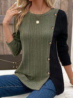 Women's Ribbed Colour Block Button Top