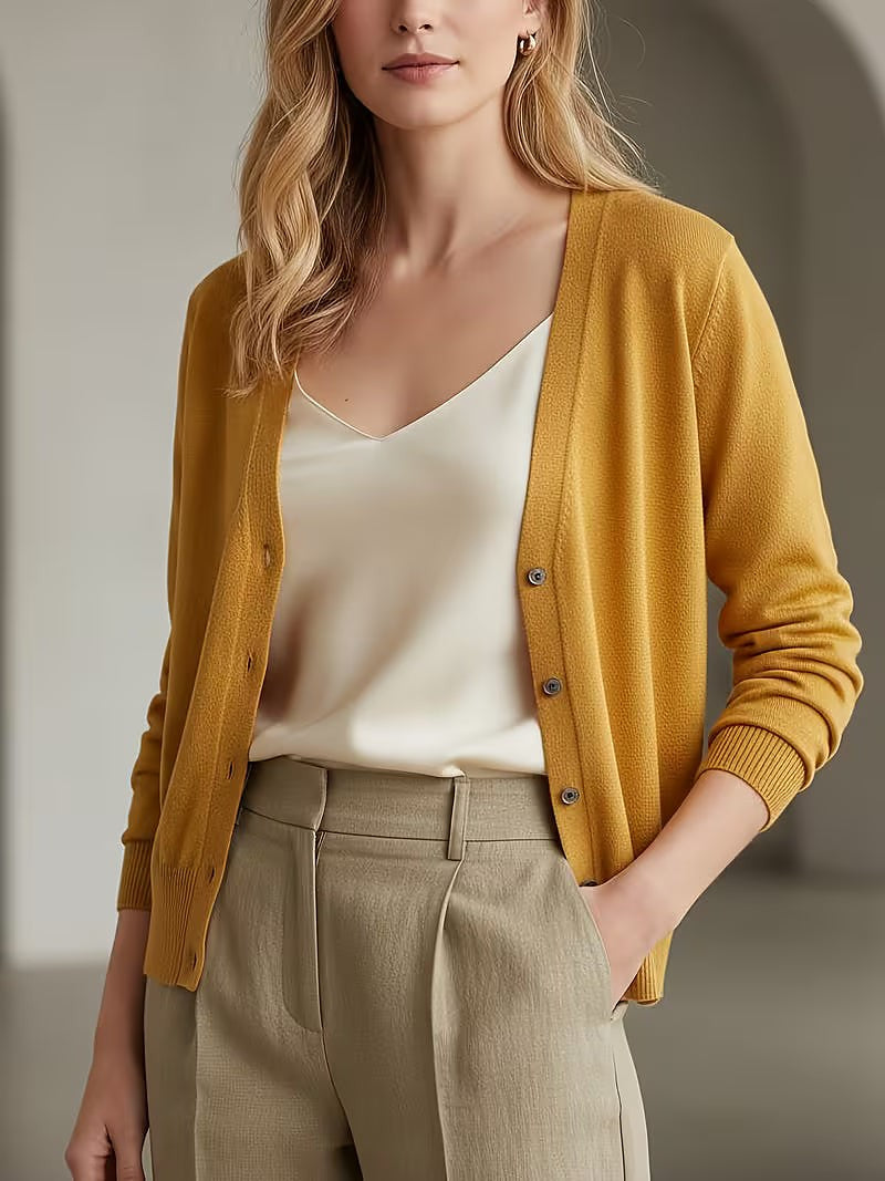 Women's Ribbed Hem V Neck Cardigan