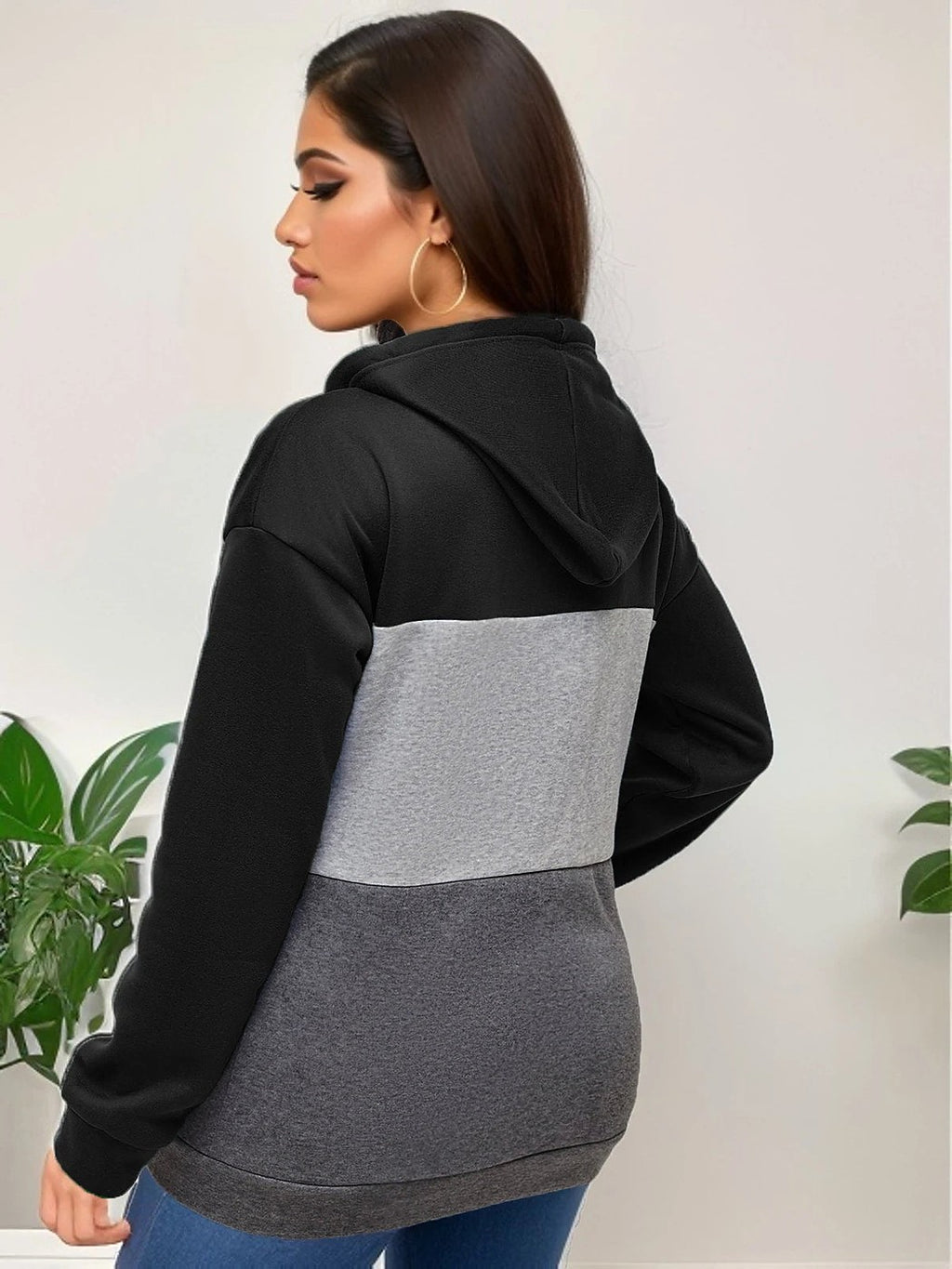 Women's Colour Block Half Zip Fleece Hoodie