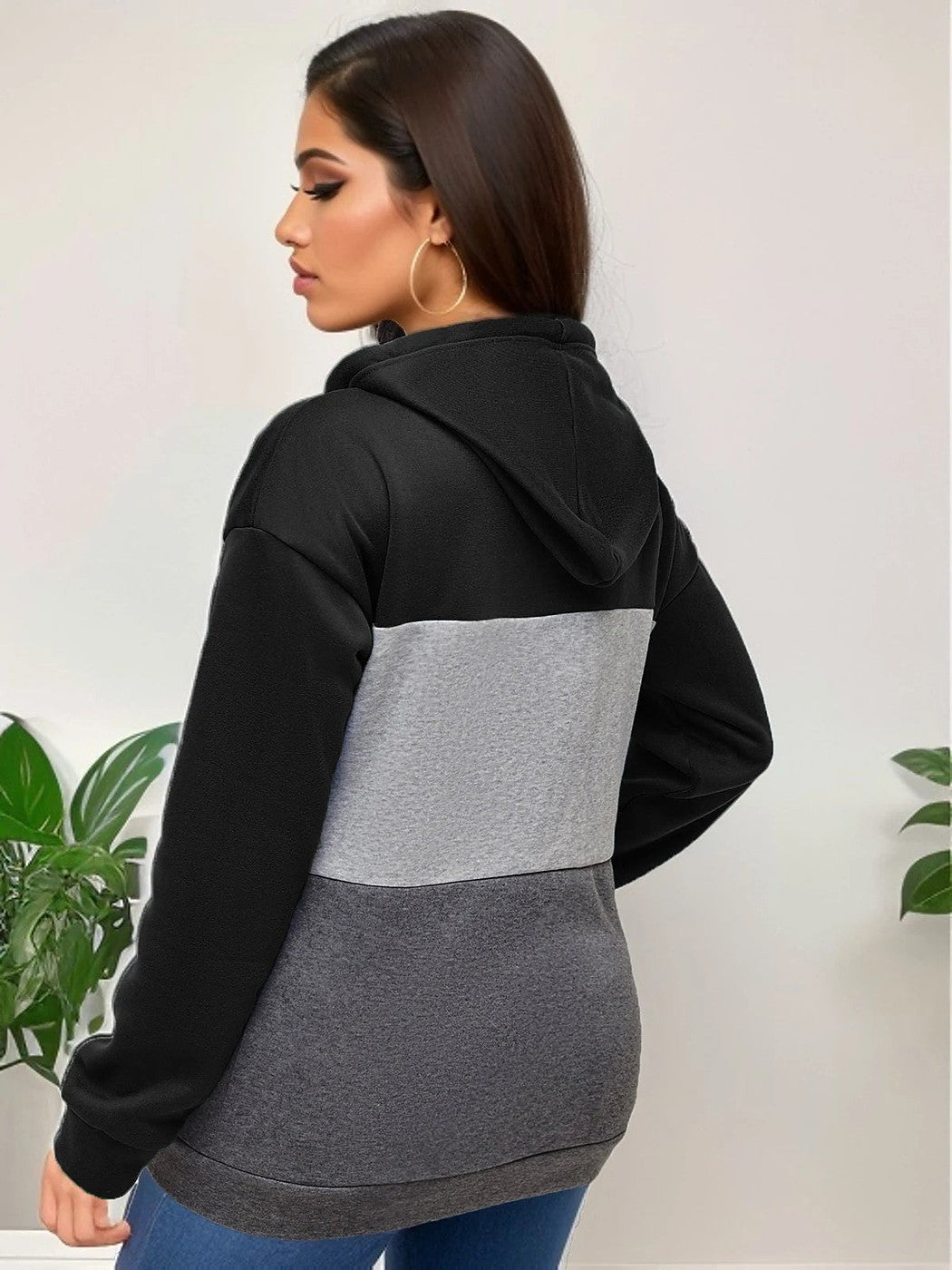 Women's Colour Block Half Zip Fleece Hoodie