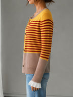 Women's Striped Frill Cuff Autumn Cardigan