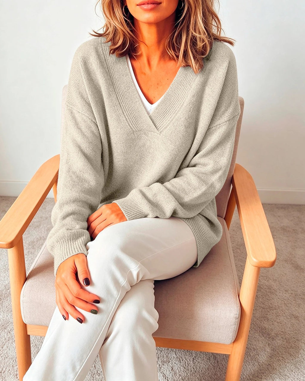 Women's Oversized Plunge V Neck Knitted Jumper