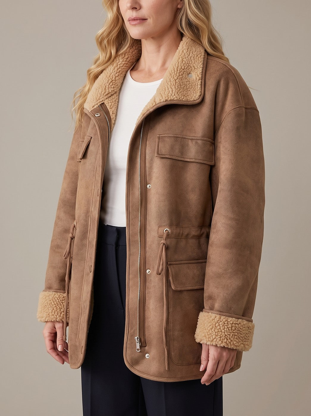 Women's Faux Fur Collar Aviator Jacket