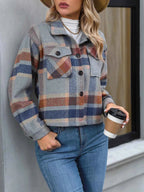 Women's Cropped Flannel Check Shirt Jacket