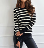 Women's Ribbed Stripe Jumper with Button Cuffs