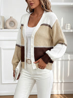 Women's Colour Block Puff Sleeve Winter Cardigan
