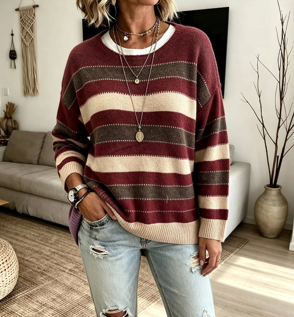 Women's Speckled Stripe Crew Neck Knitted Jumper