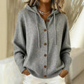 Women's Drawstring Hood Button Through Knit Cardigan