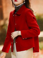Women's Button Front Short Coat with Pockets