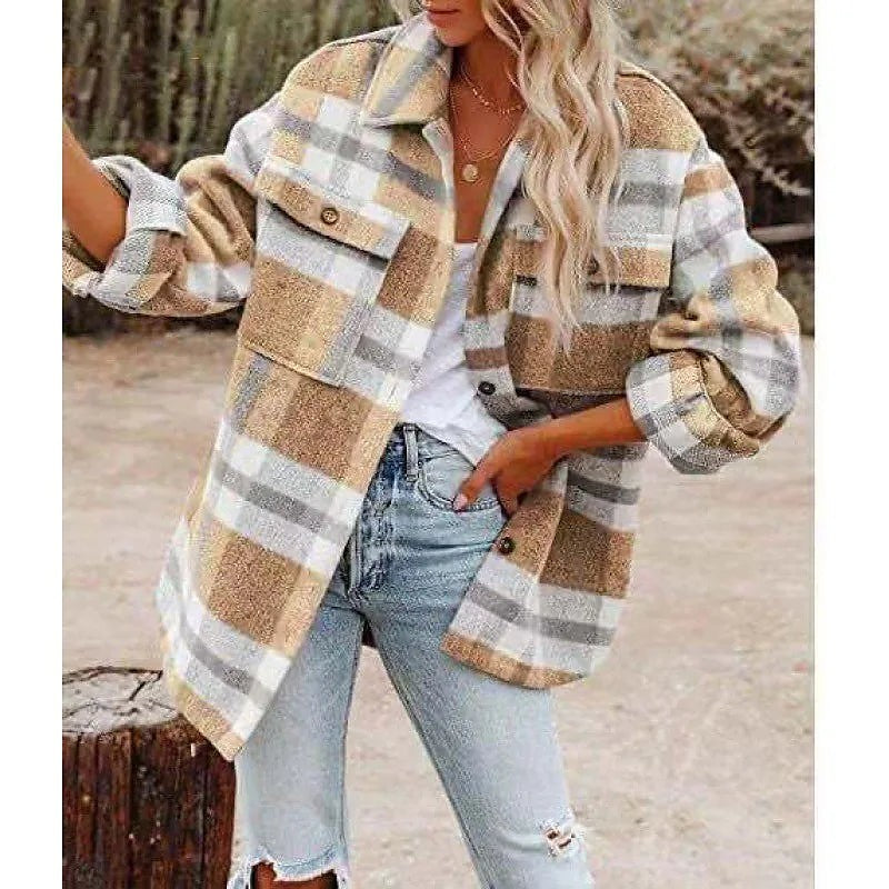 Women's Check brushed knit Shacket Overshirt