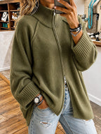 Women's Mandarin Collar Long Knit Cardigan