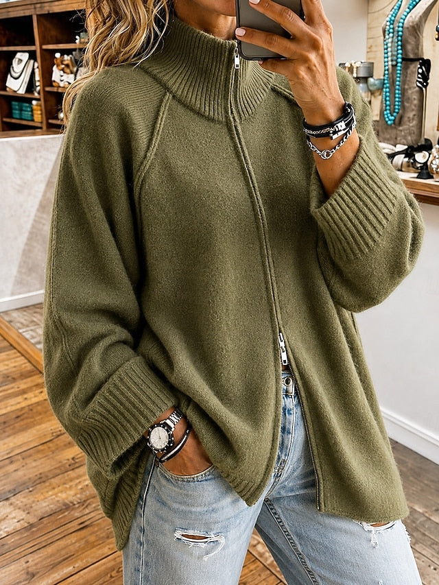 Women's Mandarin Collar Long Knit Cardigan