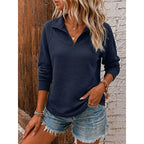 Women's Striped Quarter Zip Lapel Jumper