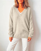 Women's Oversized Plunge V Neck Knitted Jumper