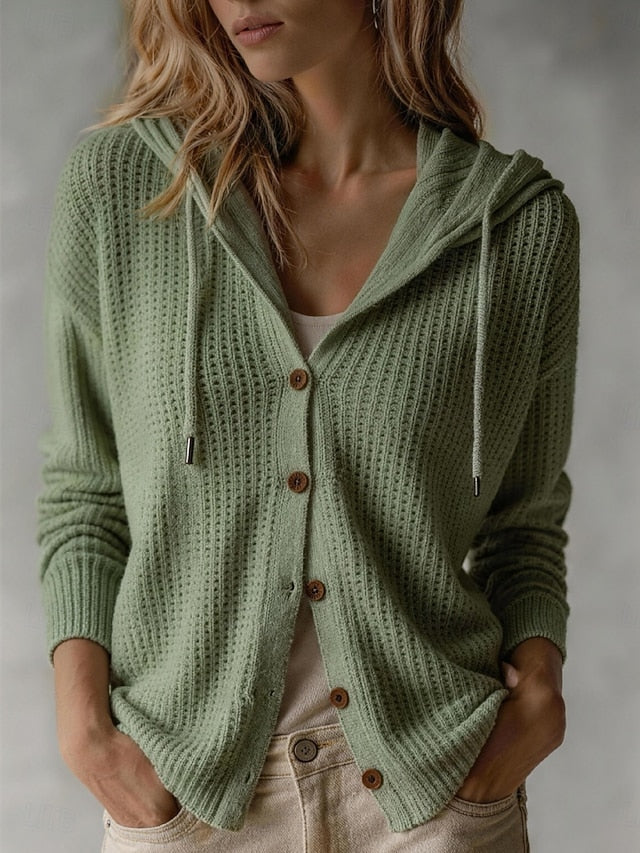 Women's Waffle Knit Hooded Button Overshirt