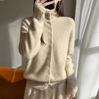 Women's Fluffy Knit High Neck Button Cardigan