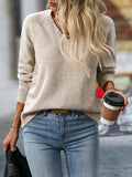 Women's Long Sleeve V Neck Knitted Jumper