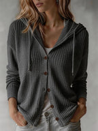 Women's Waffle Knit Hooded Button Overshirt
