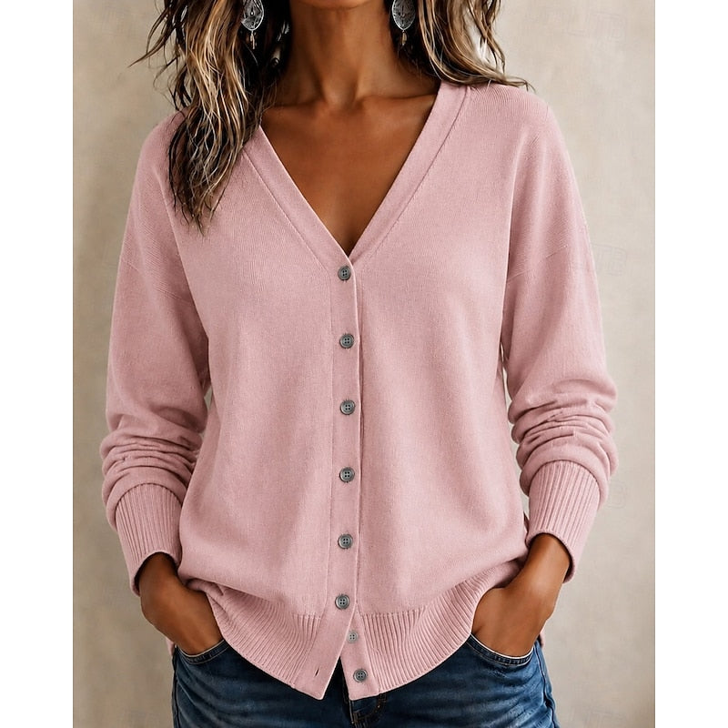 Women's Buttoned V Neck Knit Cardigan