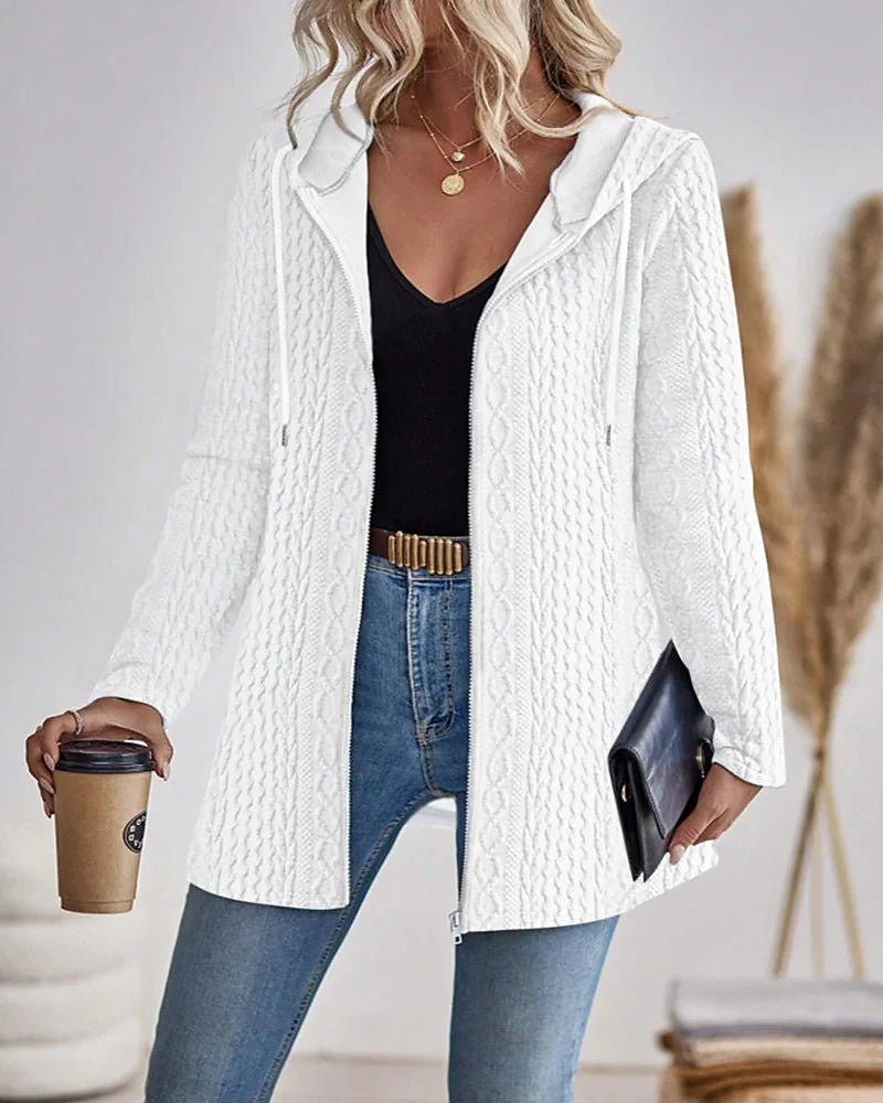 Women's Hooded Zip Through Cable Knit Cardigan