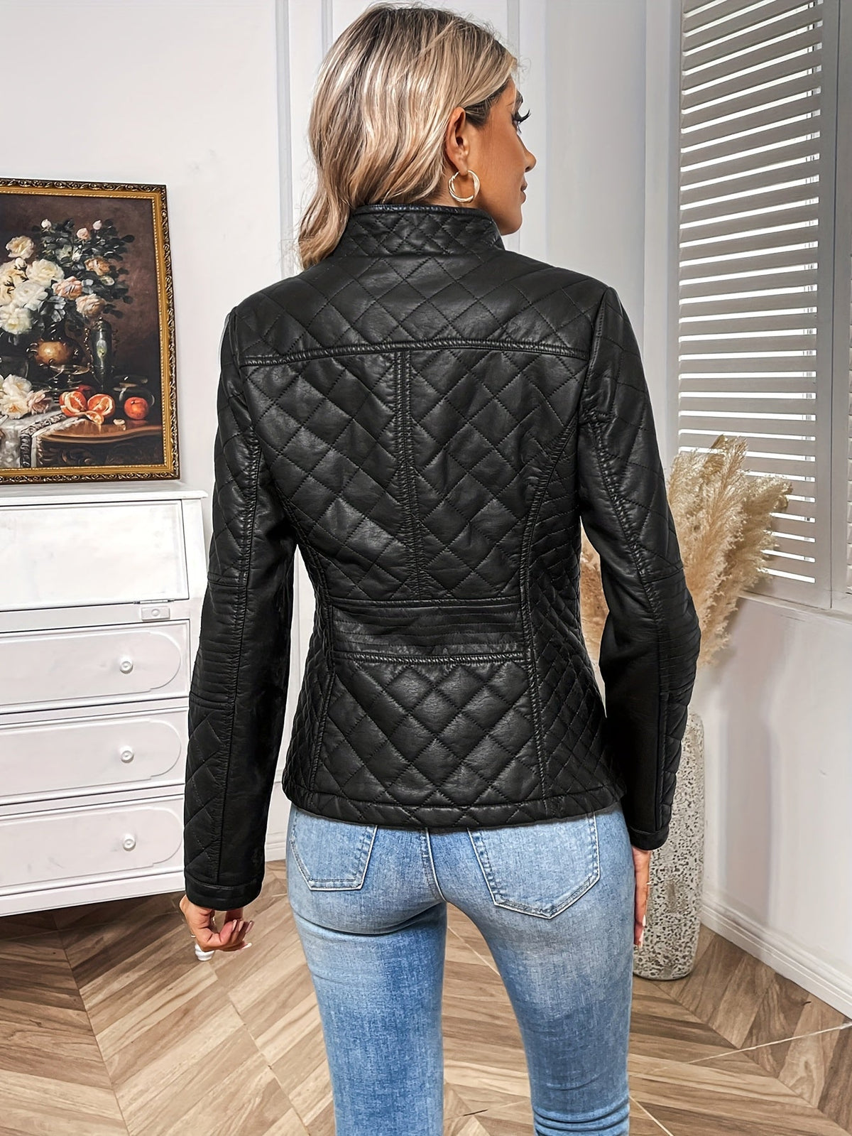 Women's Quilted Faux Leather Biker Jacket