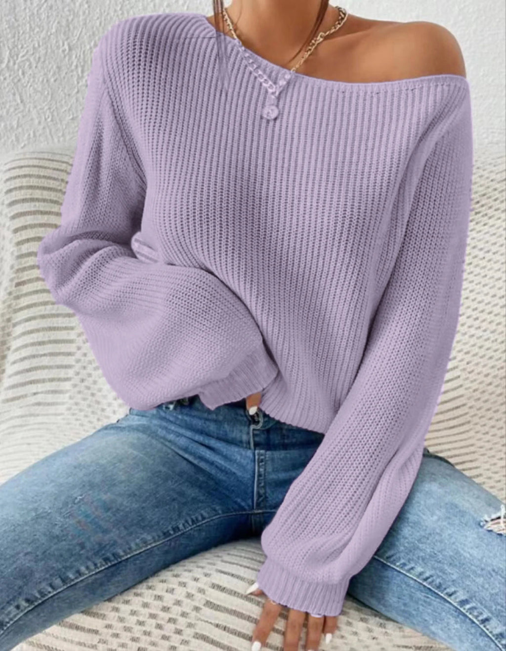Women's Off Shoulder Slouchy Knit Jumper