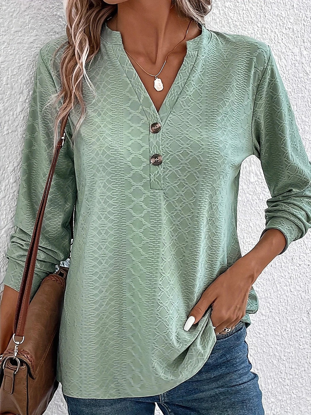 Women's Diamond Texture Notch Neck Knit Top