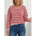 Women's Jacquard Stripe Crew Neck Cardigan