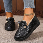 Women's Quilted Buckle Faux Fur Lined Slippers