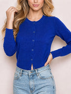 Women's Cropped Ribbed Knit Cardigan with Buttons