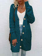Women's Chunky Cable Pocket Front Long Cardigan