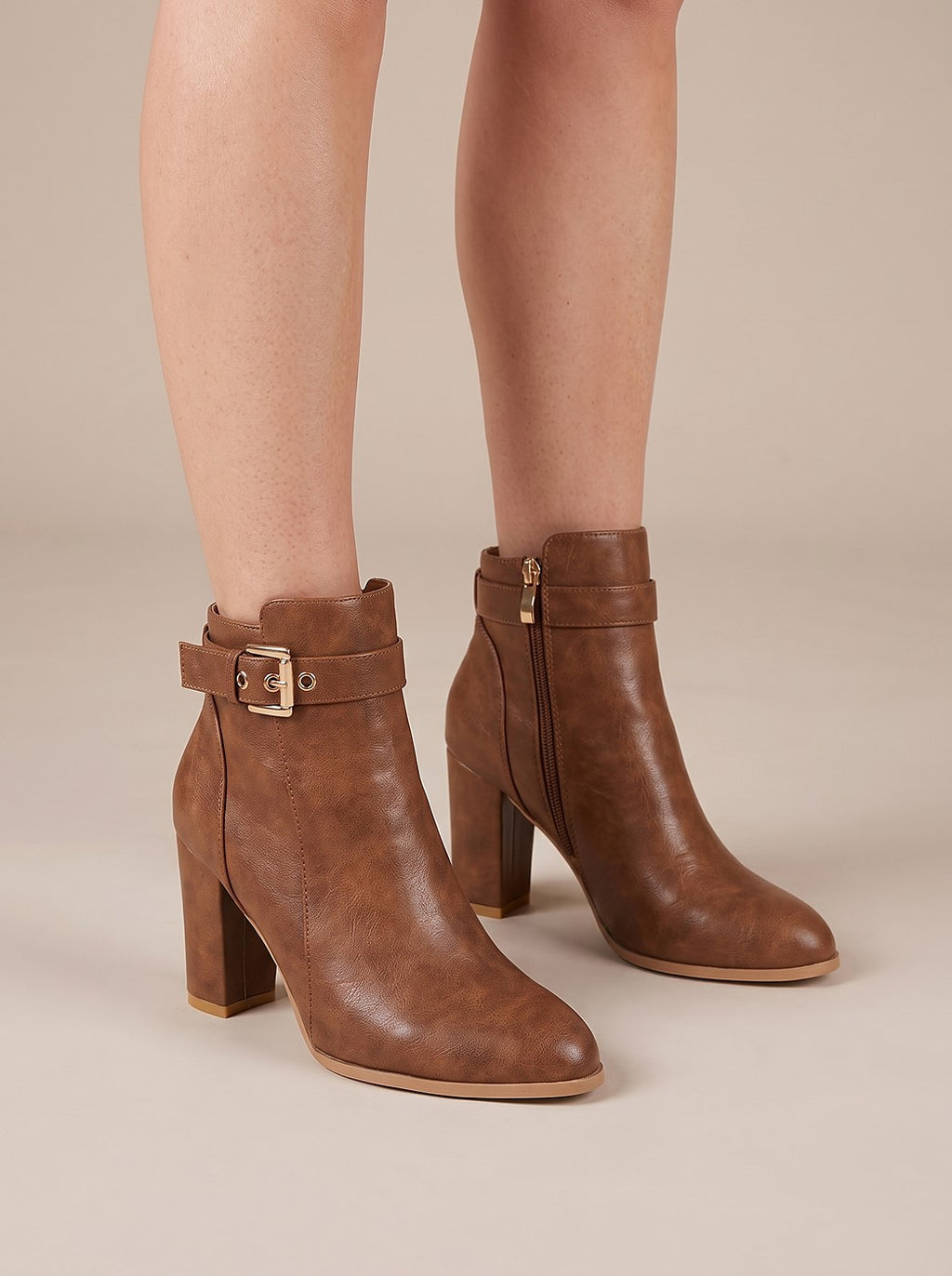 Women's Block Heel Buckle Strap Ankle Boots