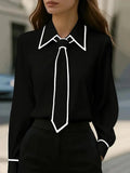 Women's Contrast Piping Tie Detail Crepe Shirt