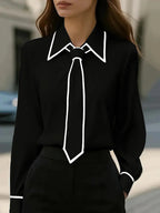Women's Contrast Piping Tie Detail Crepe Shirt